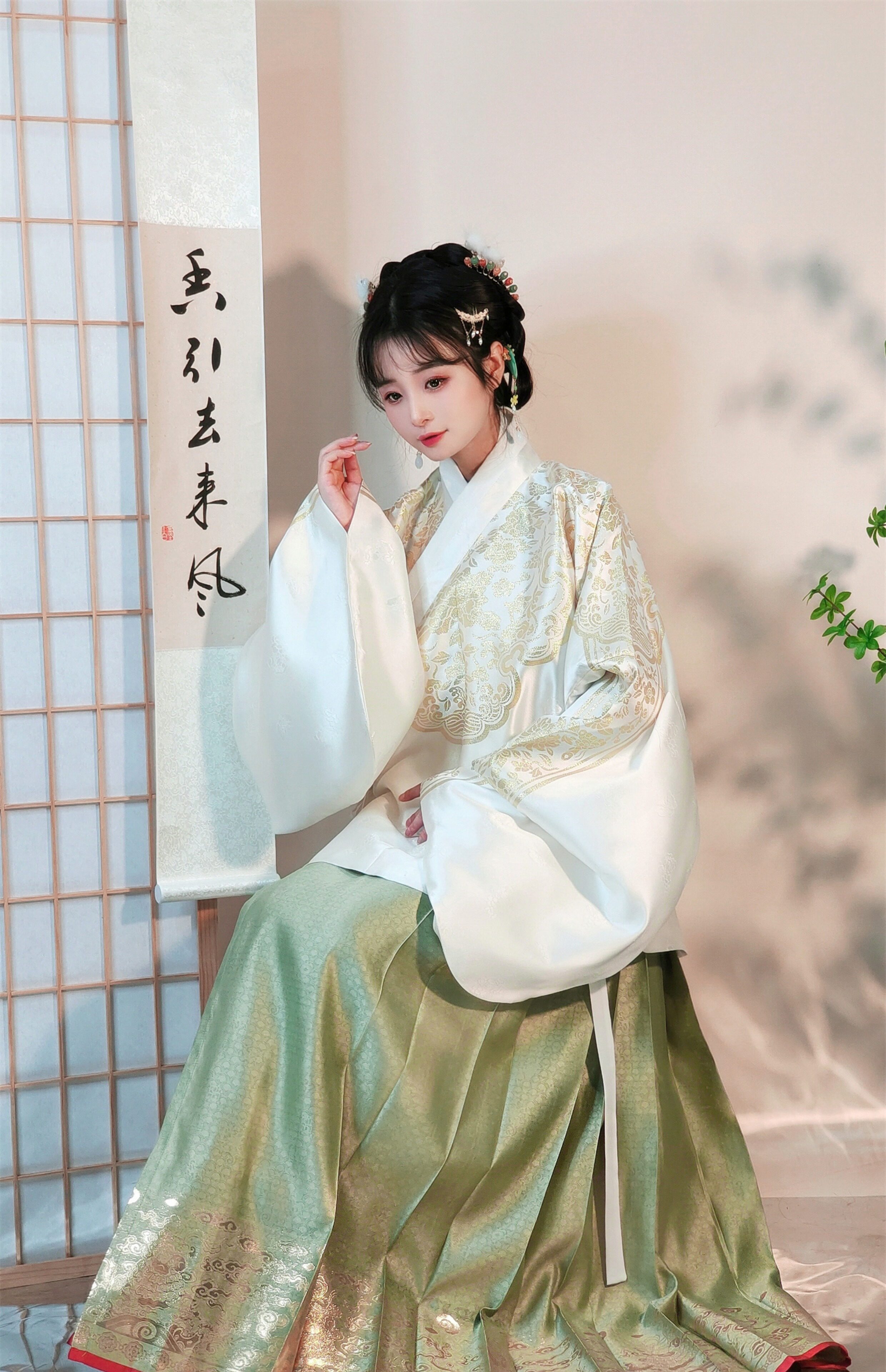 Китайцы одежда наборы 南山韵味富贵同春交领琵琶袖短袄马面裙织金纱明制套装现货春款女