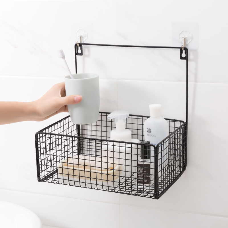 Makeup Room Shelve Bathroom toothbrush Cosmetic Containing layer Shelf Perforated Kitchen Wall-mounted Wall Iron Art Containing Basket