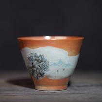 Equal to Tang Chai beaker Jiang Tenglong hand-painted pastel landscape map boutique master cup tea set