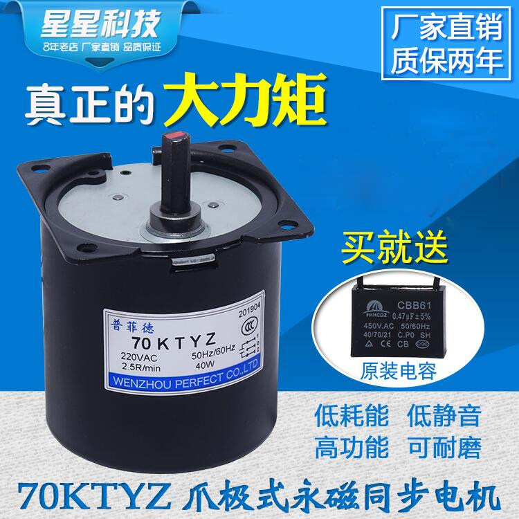 70KTYZ AC permanent magnet synchronous motor 40W low speed flip-motor metal gear decelerating motor 220V