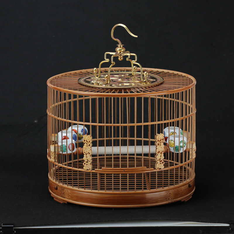 Purple Bamboo Handmade Bamboo Leather Polished Bamboo Embroidered Eye Jade Bird Bezi India Small Bamboo Soybean Bird Cage Full Set Accessories