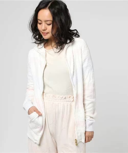 Dịch vụ gia đình Nhật Bản mới sợi lông chất liệu sọc sọc phụ nữ dây kéo áo trùm đầu phụ nữ dịch vụ nhà đồ ngủ áo phông nữ