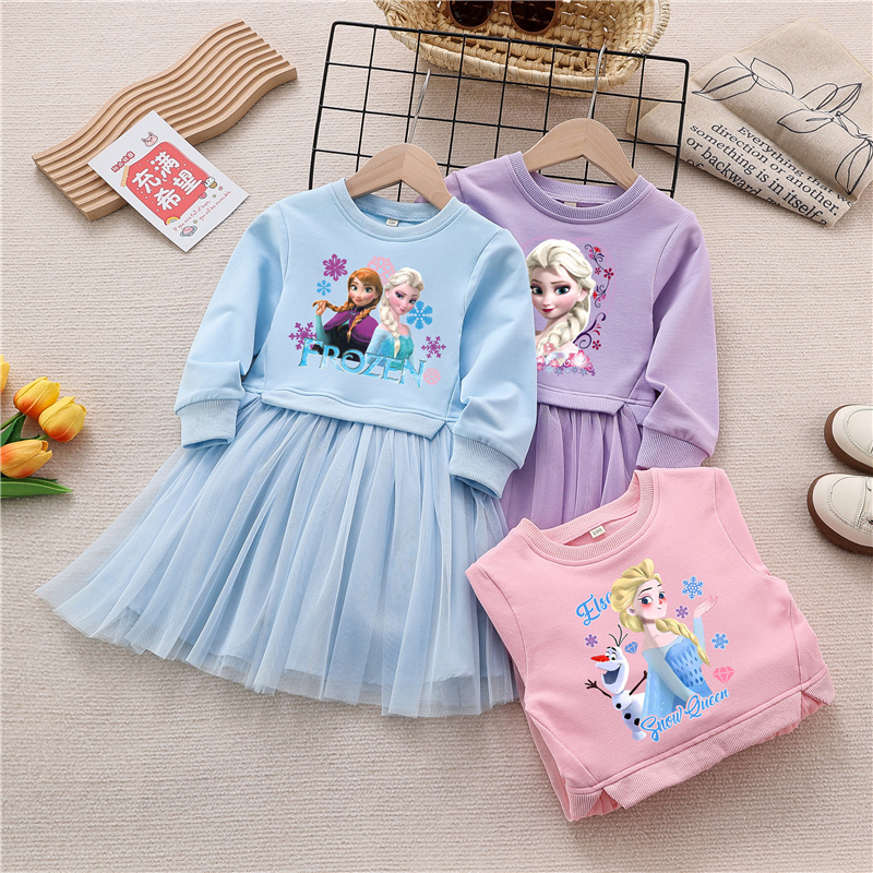 Frozen Elsa Princess Children's Clothing Girls' Autumn Pure Cotton Long-Sleeved Dress Baby Girl Elsa Princess Dress