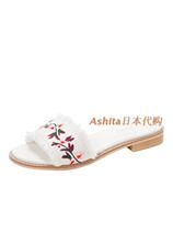 Japanese summer Joker flower embroidered tassel burr girl slippers par avion cepo mer