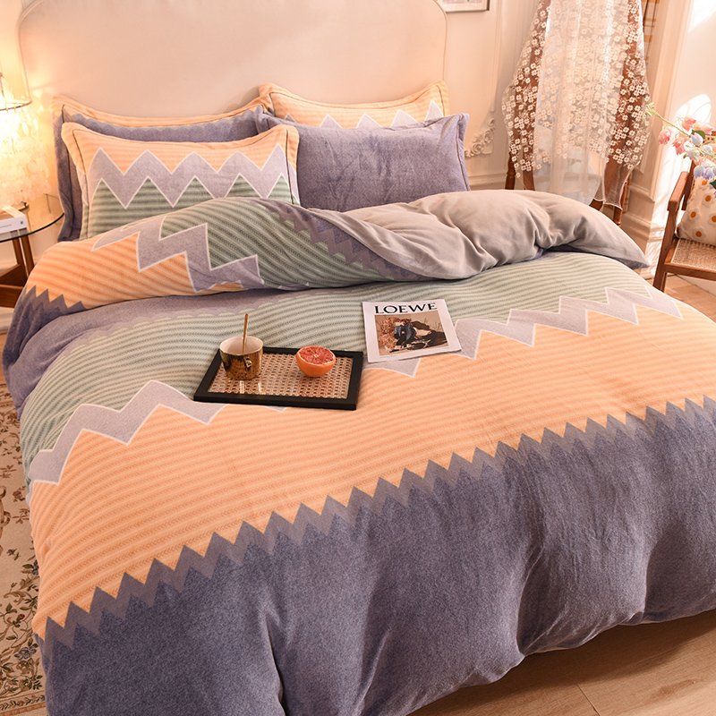 Double Sided Plus Suede Bed Four Pieces Upscale Milk Suede Quilt Cover Thickened Coral Suede Bed Linen Flannel Bed Hood Bed