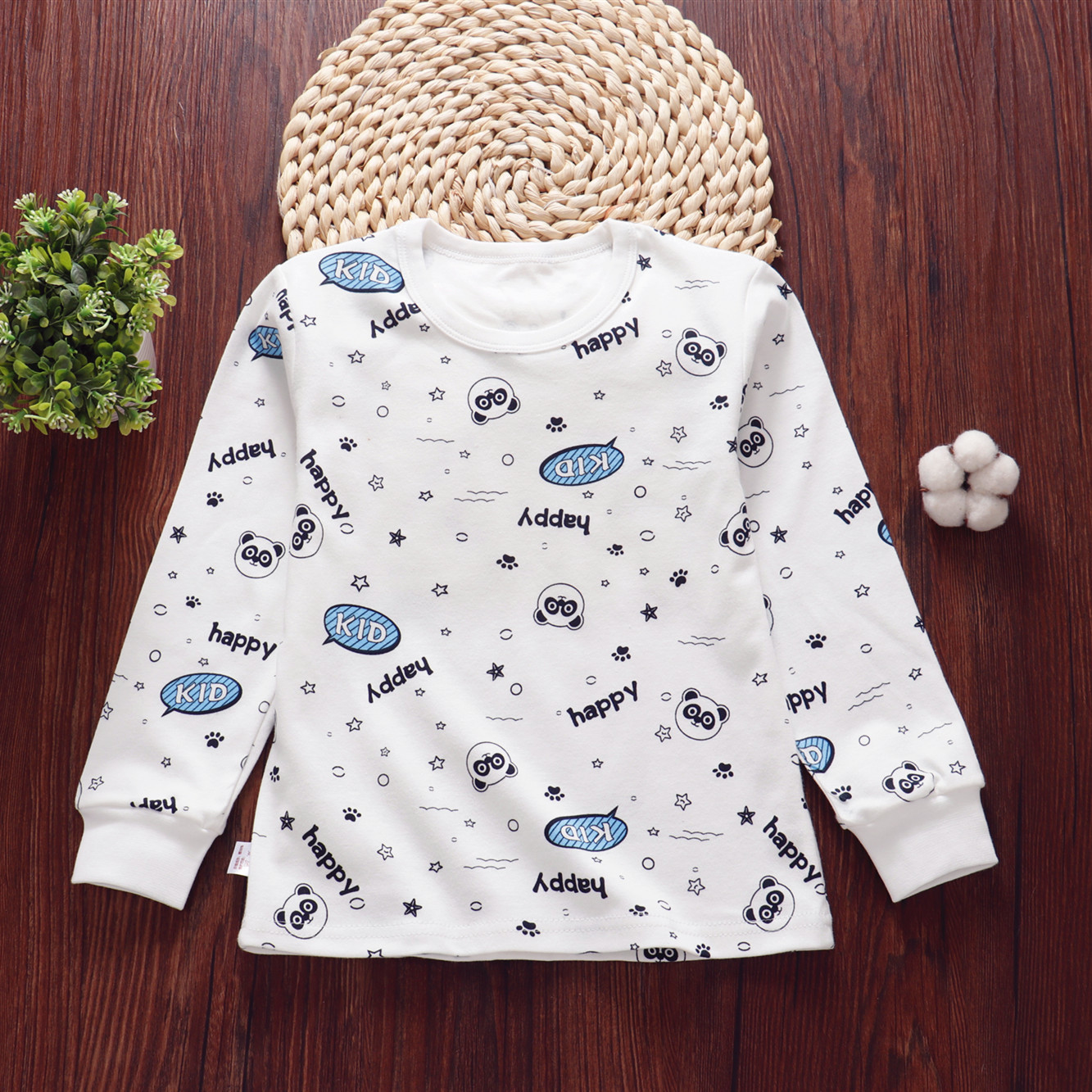 Childrens đồ lót ấm quần áo trẻ em cotton mùa thu chàng trai cô gái phía dưới một mảnh đồ ngủ đầu dài tay bông đơn mặc