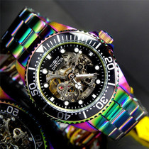 American rainbow color men watch Invicta hollow back waterproof automatic mechanical watch 25341