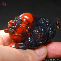 Guilin Chicken Blood Jade Black Background Red Universe Material Golden Toad Hand-held Piece of Good Luck Hand-carved Toad in Pretty Color of Raw Stone