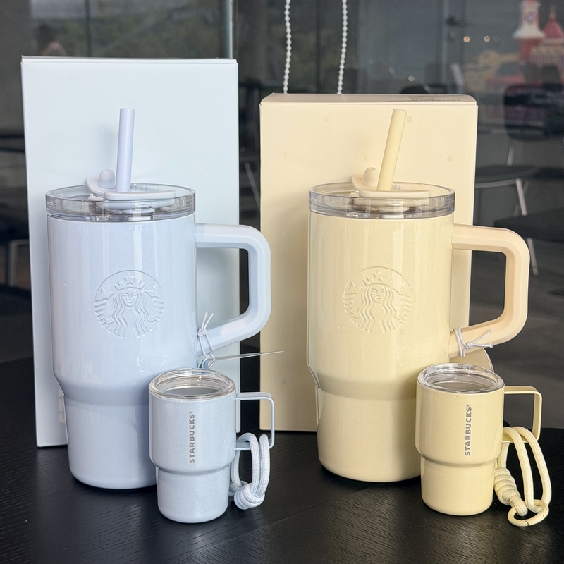 Starbucks Cup 2026 Undersea Adventure Blue Simple Stainless Steel Double Drinking Mouth Straw Travel Water Cup Set Starbucks Cup 2026 Undersea Adventure Blue Simple Stainless Steel Double Drinking Mouth Straw Travel Water Cup Set