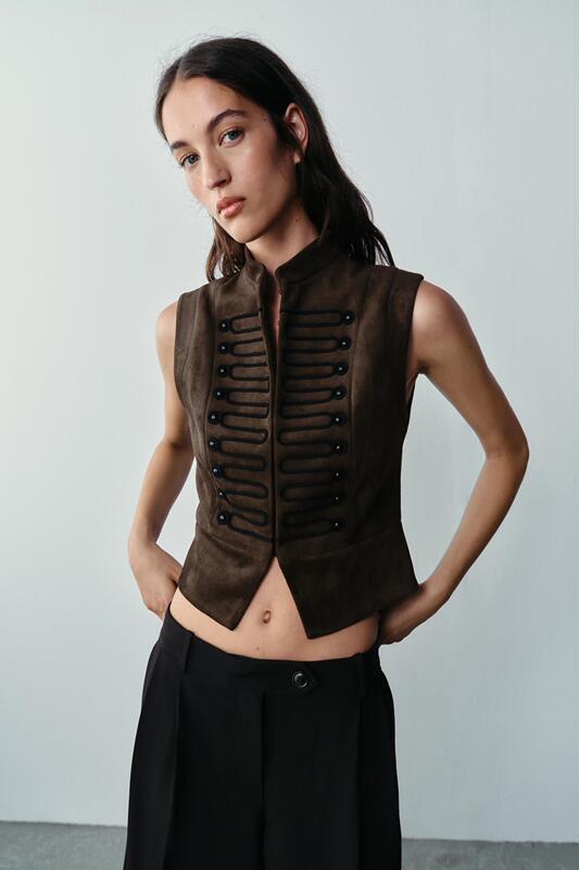 August Zara Domestic Genuine Product Purchasing Agent 4344/803 Women's Knotted Buckle-Decorated Suede Texture Vest 4344803