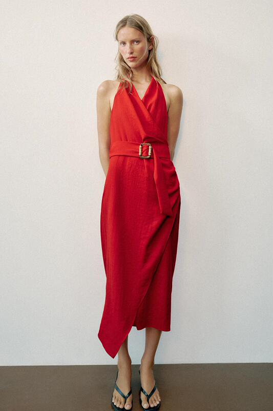 July Zara Domestic Genuine Product Purchasing Agent 7936/741 Women's Double-Breasted Midi Dress with Belt 7936741 July Zara Domestic Genuine Product Purchasing Agent 7936/741 Women's Double-Breasted Midi Dress with Belt 7936741