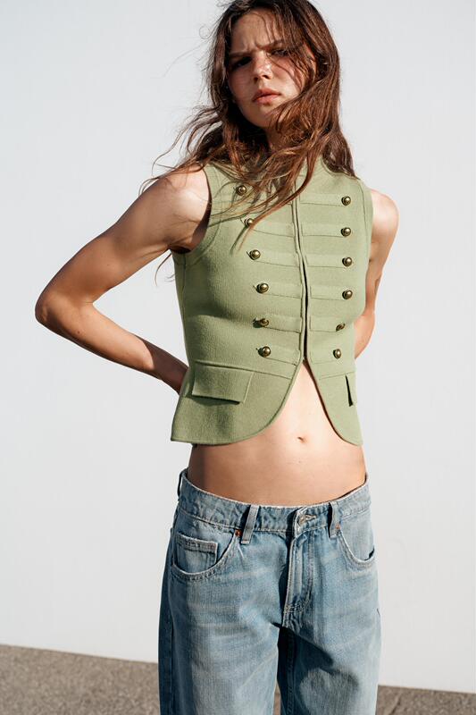 March S Yue Zara Domestic Genuine Product Purchasing Agent 5536/030 Women's Sleeveless Round Neck Rope Knit Vest 5536030
