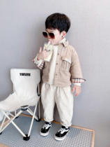 (Flannel Shirts) Childrens autumn and winter gush warm card with its color turned collar shirt blouse