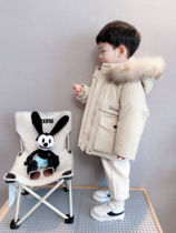 (raccoon sweater hat down clothes) Childrens winter warm Pike down with a long 90 white duck suede jacket blouse