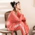 Đồ ngủ ngọt ngào Nhật Bản ba mảnh phù hợp với phụ nữ mùa xuân và mùa thu dài tay cotton lụa tơ tằm sexy địu Hàn Quốc phụ nữ mùa đông - Bộ Pajama