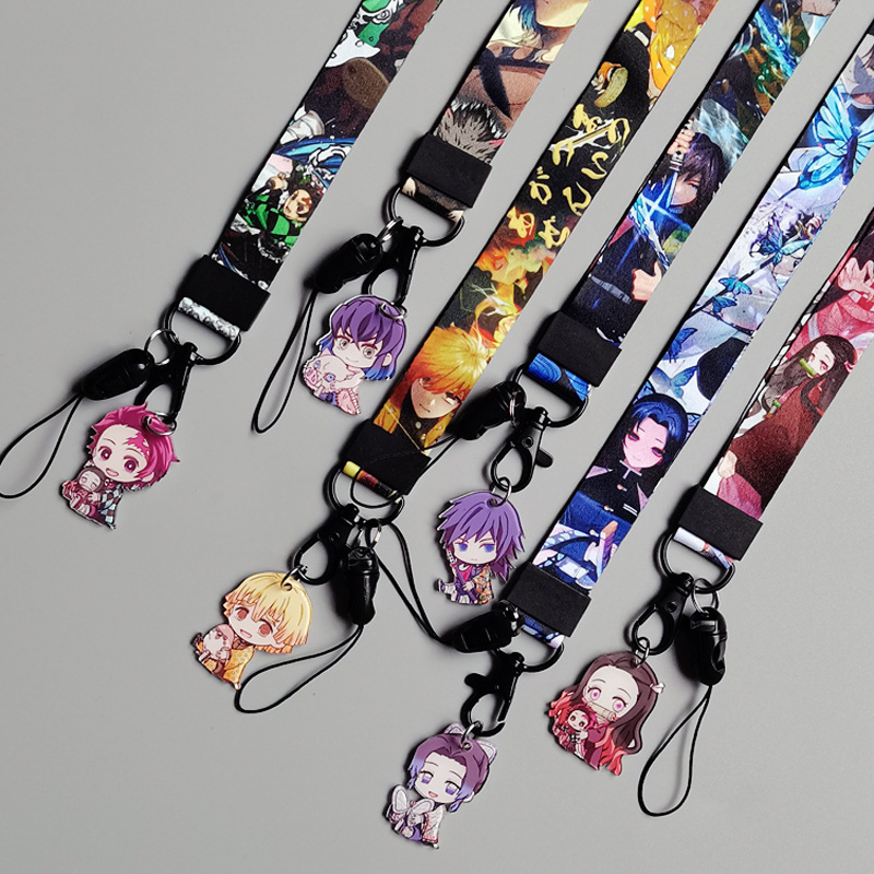 Cartoon Lanyard Mobile Phone Long Neck Strap Polyester Heat Transfer Detachable Wrist Strap Demon Slayer