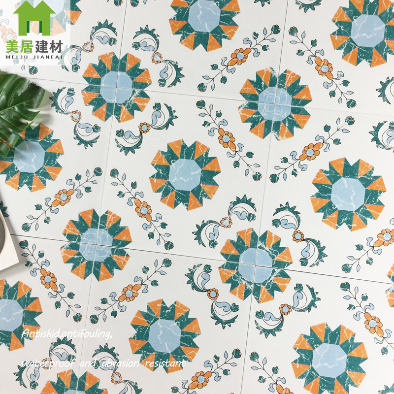 Nordic small flower brick 300 wall brick powder room flower tile kitchen floor tile balcony Qinghua retro color art