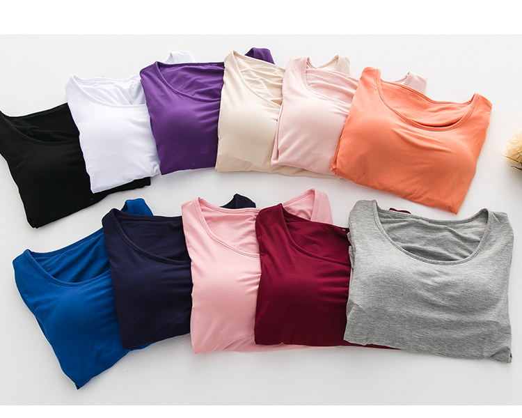 Modal cotton bra cup one vest t-shirt yoga đồ lót kích thước lớn mùa thu đai ngực pad đáy áo sơ mi dài tay nữ áo lót nâng ngực