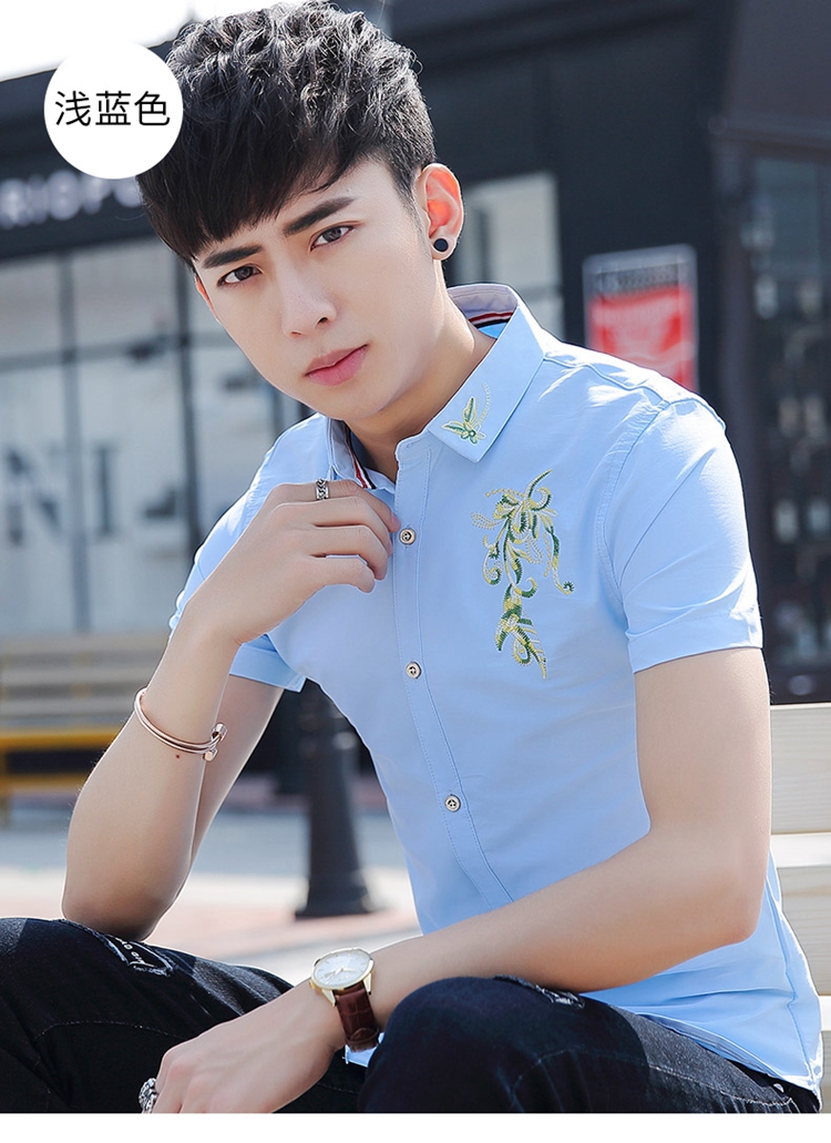 2017 mùa hè người đàn ông mới của ngắn tay áo sơ mi phong cách Trung Quốc thêu thời trang giản dị áo sơ mi nam áo sơ mi các kiểu áo công sở de thương