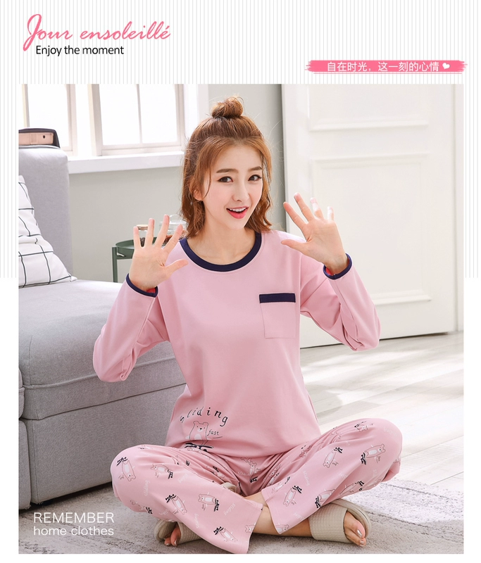Bộ đồ ngủ mùa đông và mùa thu cho nữ cotton dài tay phiên bản Hàn Quốc của phim hoạt hình có thể mặc thể thao phục vụ nhà cỡ lớn đồ ngủ lụa