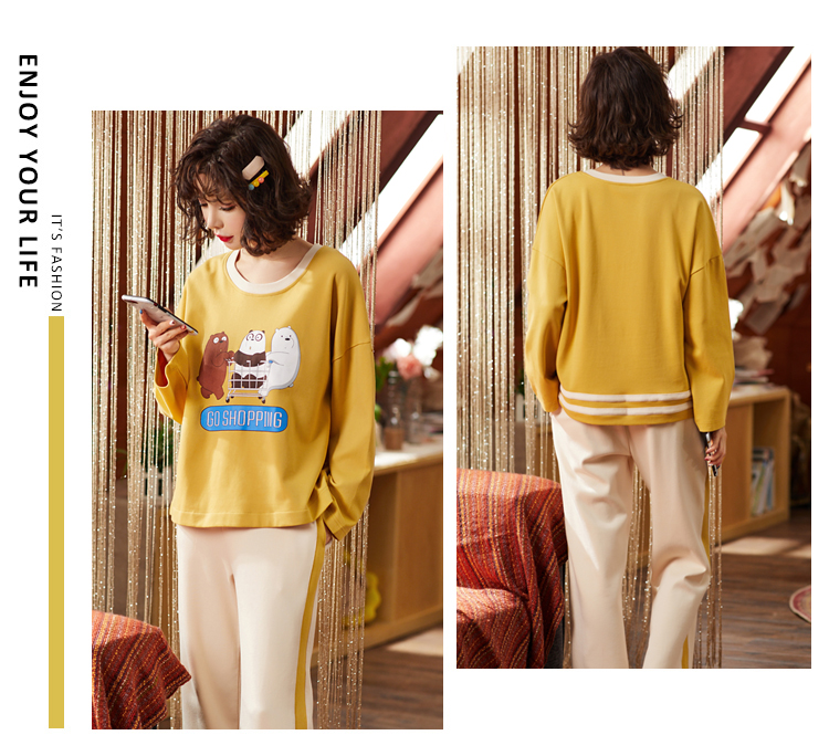 Bộ đồ ngủ nữ mùa xuân và mùa thu dài tay cotton mùa đông dịch vụ nhà phiên bản Hàn Quốc của cô nàng dễ thương có thể mặc bộ đồ hai mảnh thương hiệu đồ ngủ cao cấp