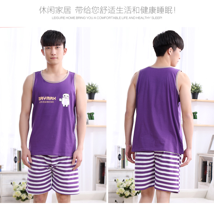 Mùa hè nam không tay vest quần short cotton đồ ngủ nam mùa xuân và mùa thu cộng với phân bón XL có thể được đeo bên ngoài dịch vụ nhà