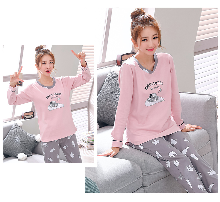 Bộ đồ ngủ mùa hè cho nữ quần dài tay cotton phù hợp với phiên bản Hàn Quốc của sinh viên tươi phục vụ tại nhà kiểu đồ bộ thun