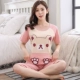 Bộ đồ ngủ nữ mùa xuân và mùa hè cotton ngắn tay ngắn bảy điểm Phiên bản Hàn Quốc của phim hoạt hình dễ thương cỡ lớn phần mỏng dịch vụ tại nhà mùa thu