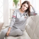 Bộ đồ ngủ mùa xuân và mùa thu ít phụ nữ dễ thương hoạt hình bông dài tay phục vụ nhà mùa đông phần mỏng học sinh có thể mặc bên ngoài bông quan ao ngu cho nguoi cao tuoi