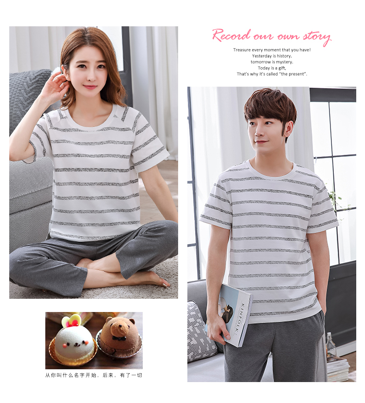 Vài bộ đồ ngủ mùa hè cotton ngắn tay quần mùa đông Hàn Quốc phiên bản của dễ thương mùa xuân và mùa thu mô hình nam giới và phụ nữ dịch vụ nhà phù hợp với