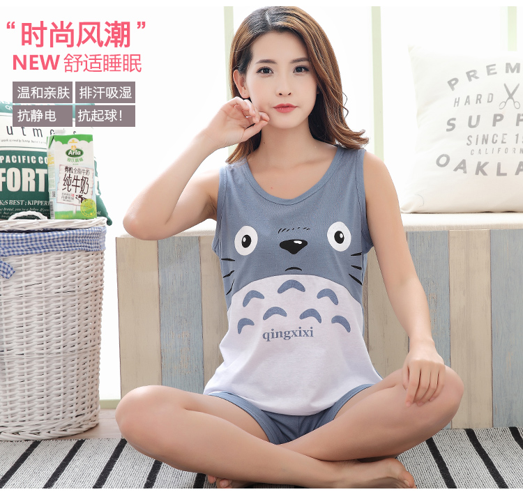 Mùa hè không tay cotton vest đồ ngủ kích thước lớn của phụ nữ mỏng quần short dễ thương bông mùa xuân và mùa thu Hàn Quốc dịch vụ nhà