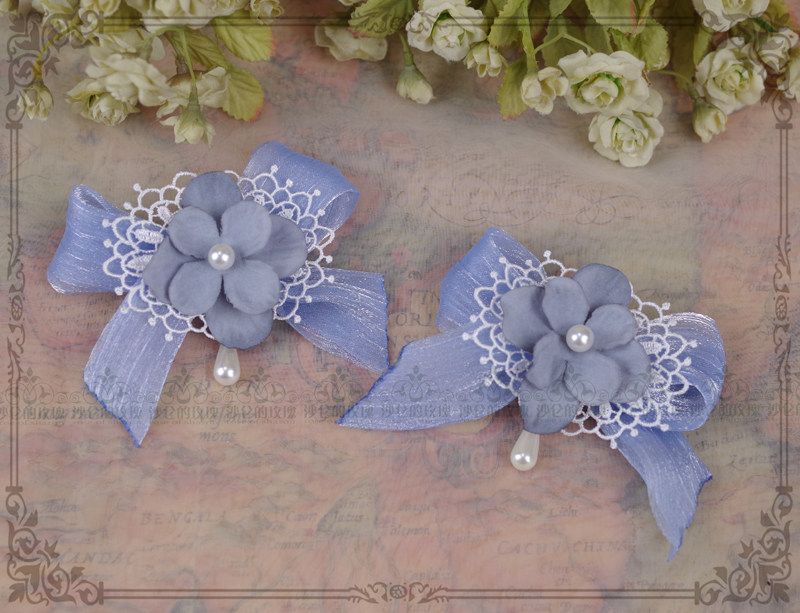 Original * Condensed Flowers Dream * (Blue Grey) Ziyang Flower sweet and beautiful lace butterfly knot side clip Lolita head decoration