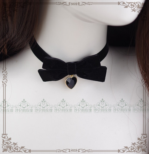 Original *Miss Janet* Elegant Everyday Suede Bow Jeweled Choker-Lolita Necklace