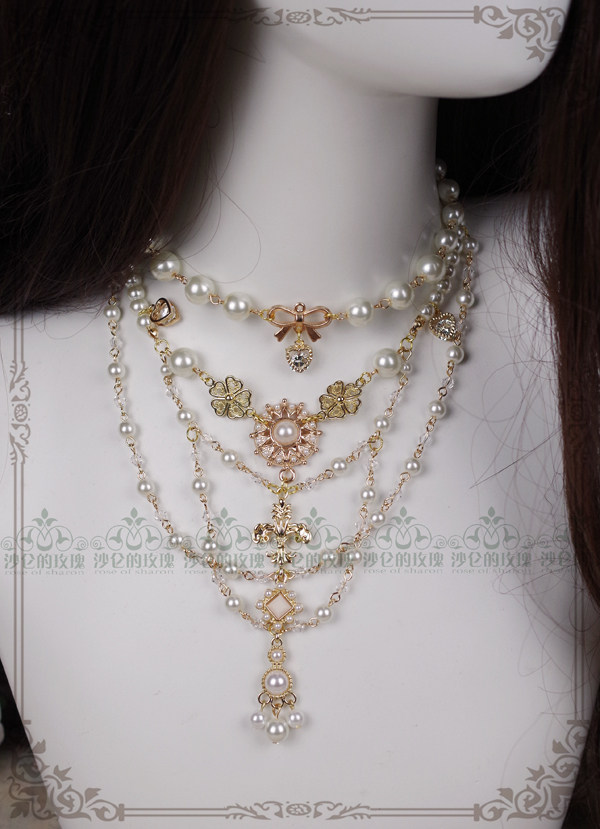 Original * white dance music II* gorgeous crystal pearls necklace Lolita accessories Accessories Deliver Ear Accessories