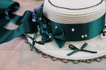Original * Gone with the Wind * Classical Lolita Summer Miss Long Ribbon Pearl Bow Straw Hat