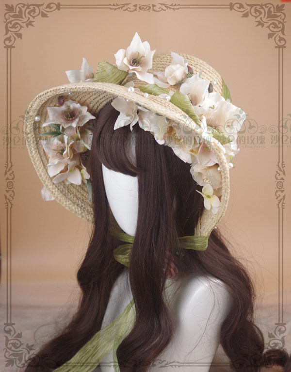 Original * Secret Garden V * Classical Lolita grass knitted BNT Fresh light colored with flowers retro straw hat