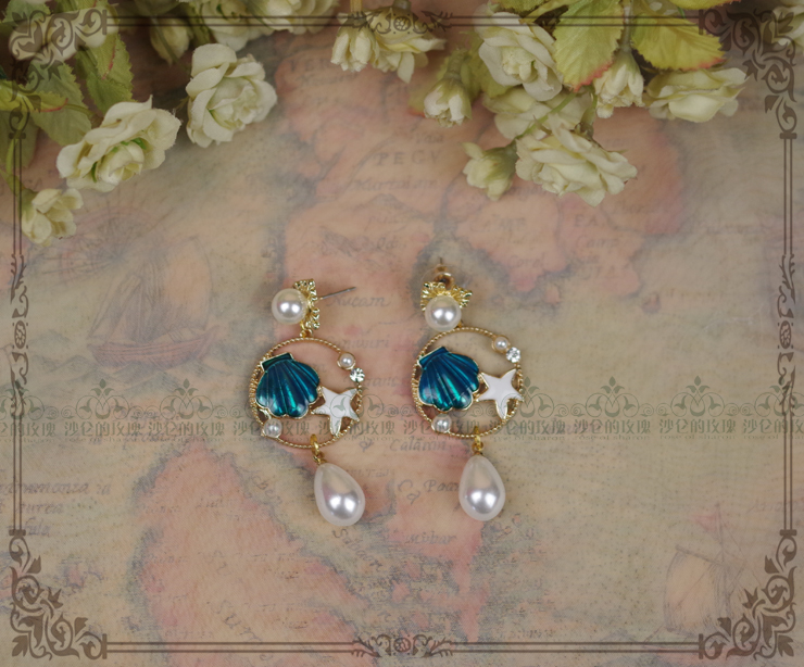 Original * Haider * hands as a drop oil shell seaStar ear drop pearl earrings Lolita accessories