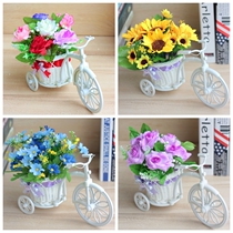 Living Room Plastic Fake Flower Emulation Flower Car Adornment Table Home Small Pendulum Room Potted room Furnishing Rose Bouquet