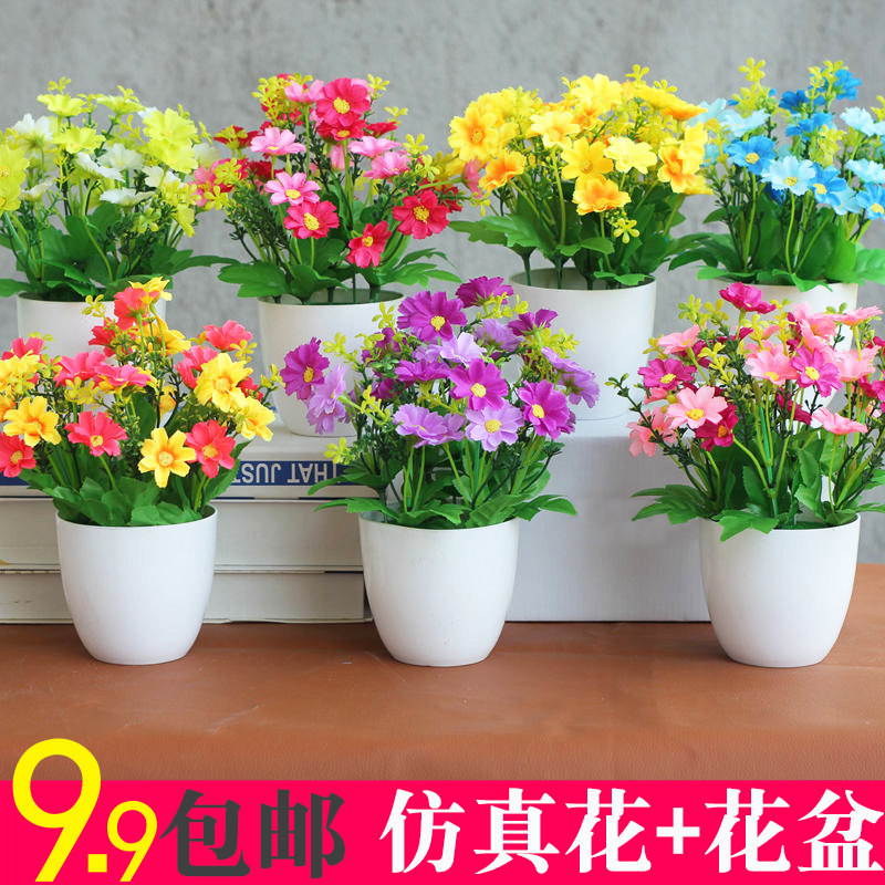Fake Flowers Small Bonsai Green Plant Decorations Plastic Home Potted Plant Pendulum emulated flower livingroom decorated with flower drying flowers