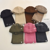 Korean ins childrens hat and scarf set winter boys casual knitted melon skin wool hat baby two-piece set
