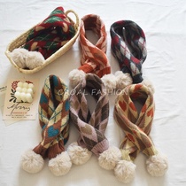 ins Korean style childrens scarf winter contrast color fur ball boys and girls baby outdoor warm cross scarf