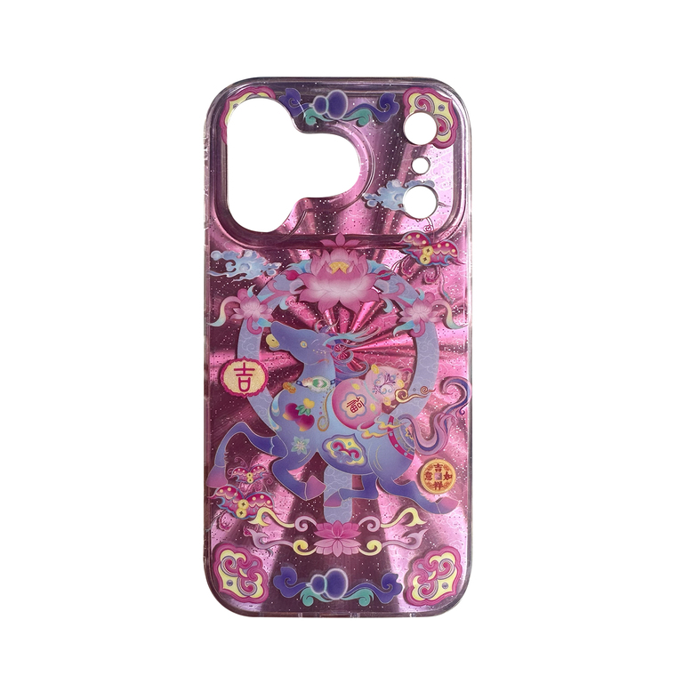 3D Glitter Heart Mythical Steed With Lanyard Strap – Pro/Plus/Max/Air – 17, 16, 15, 14, 13, 12 iPhone Case