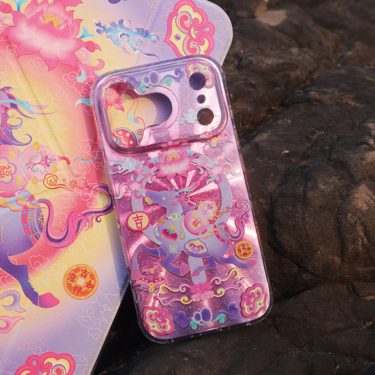 3D Glitter Heart Mythical Steed With Lanyard Strap – Pro/Plus/Max/Air – 17, 16, 15, 14, 13, 12 iPhone Case