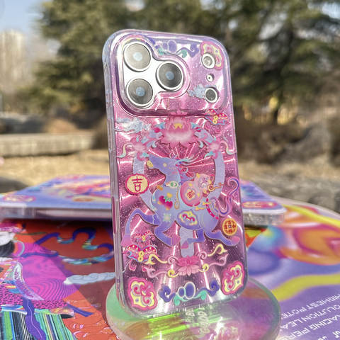 3D Glitter Heart Mythical Steed With Lanyard Strap – Pro/Plus/Max/Air – 17, 16, 15, 14, 13, 12 iPhone Case