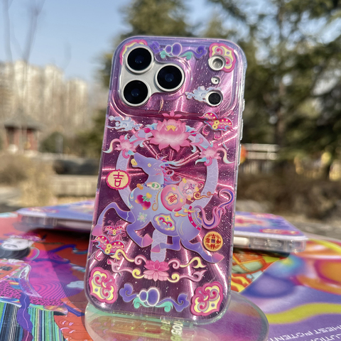 3D Glitter Heart Mythical Steed With Lanyard Strap – Pro/Plus/Max/Air – 17, 16, 15, 14, 13, 12 iPhone Case