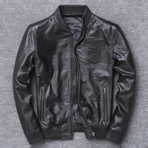 Men Genuine Leather Leather Clothing Baseball collar Locomotive Youth Embroidered Bull Leather Leather Jacket for short Casual Jacket Tide