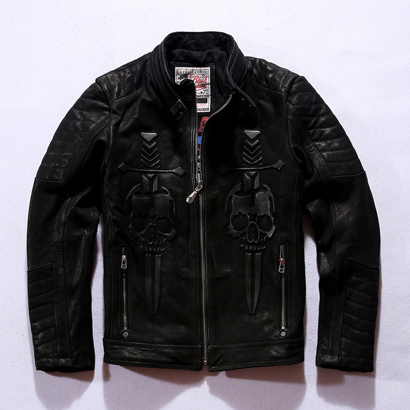 Harley leather leather jacket men motorcycle motorcycle riding suit front layer cowhide stand collar leather jacket autumn coat tide brand