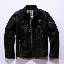 Haregenuine Leather Leather Clothing Male Motorcycle Locomotive Riding headcoat Bull Leather Upright Collar Leather Jacket Fall Jacket Tide