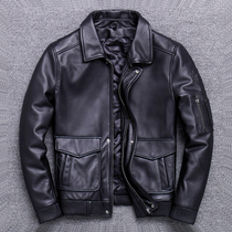 Air Force flight suit leather jacket male sheep wool collar head layer cowhide leather leather jacket short winter jacket thick coat