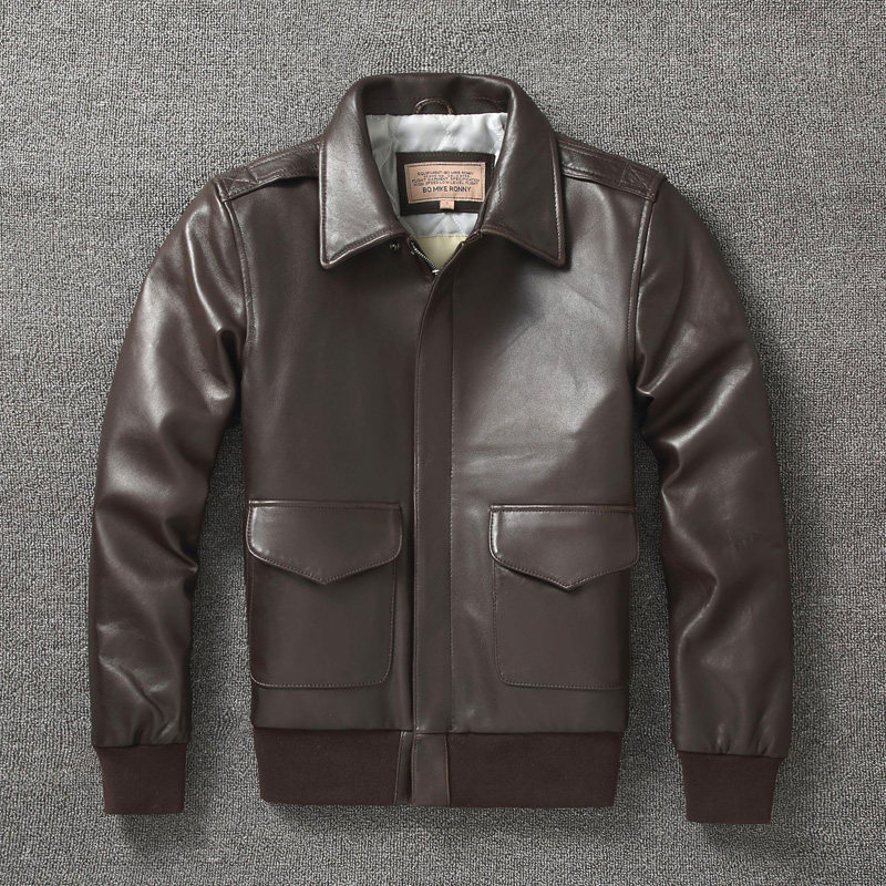 A2 Air Force Pilot Leather Jacket Lapel Short Middle-aged Leather Leather Jacket Men's Flying Jacket Sheepskin Casual Jacket
